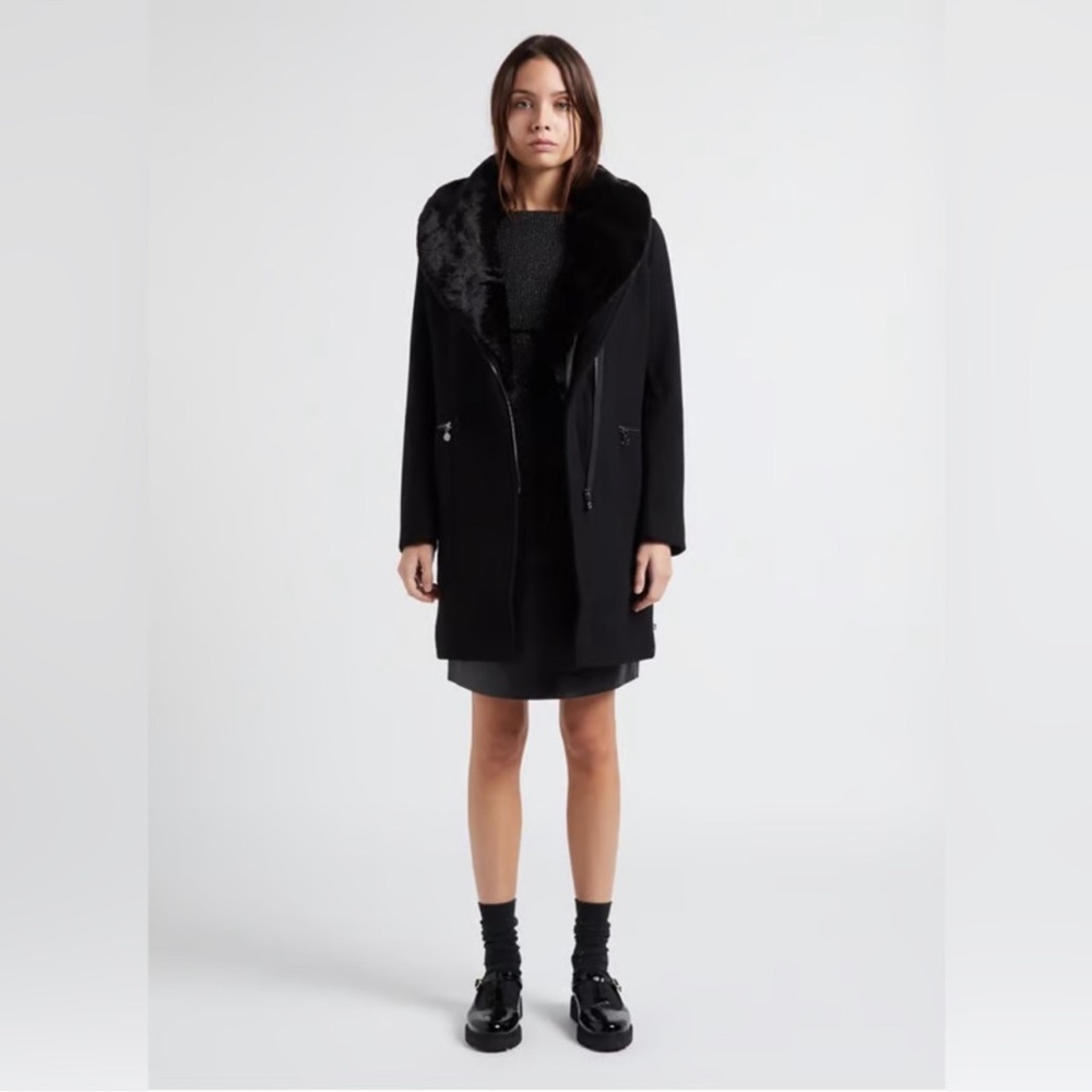 Vintage Wool Anna Collection Coats Black Teddy Jacket with Faux Fur Trim